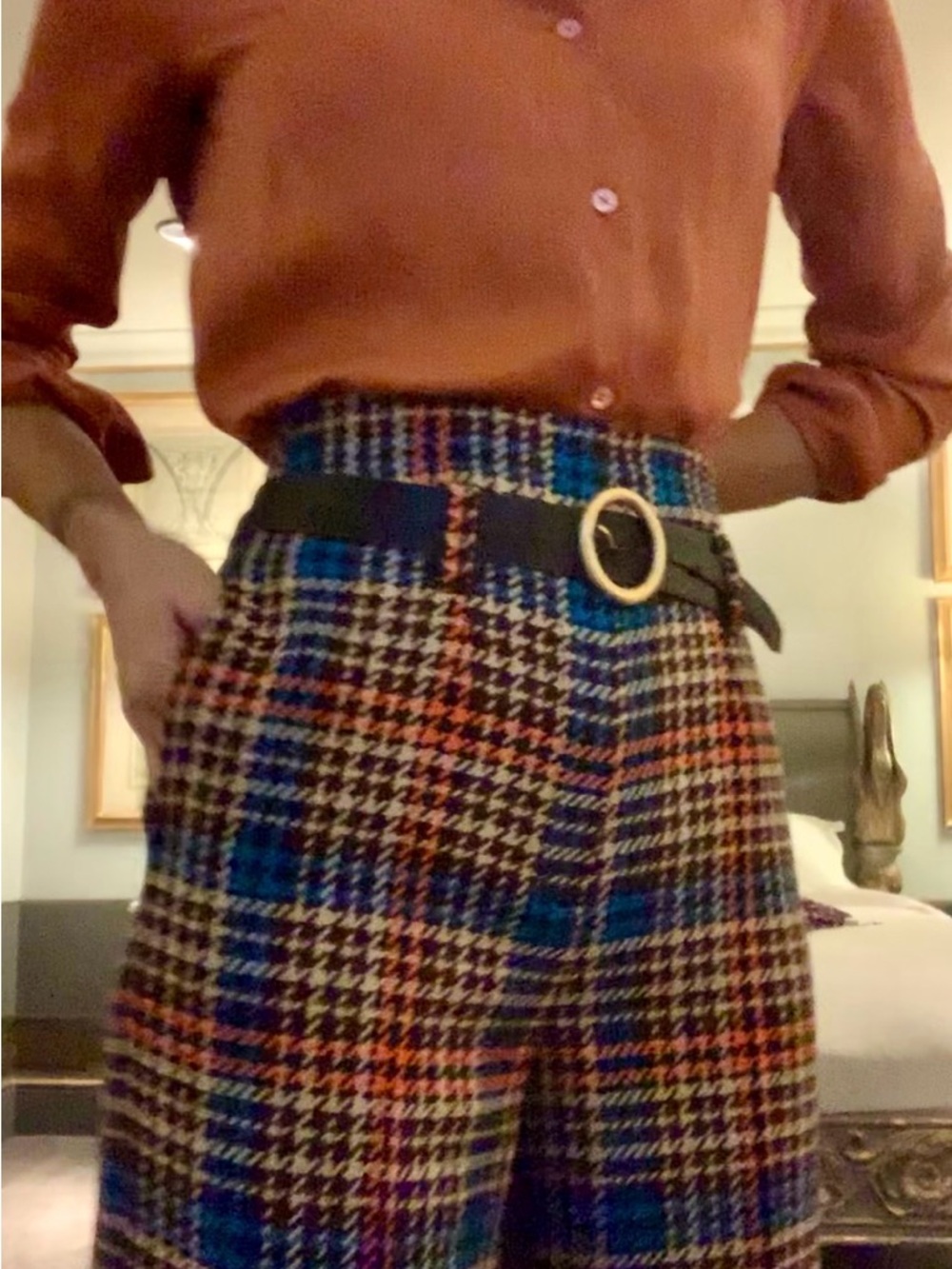 Dorothee Schumacher High-Waisted Plaid Wide-Leg Trousers w/ Belt - Picture 13 of 13